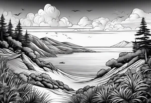 Beach landscape hills behind tattoo idea
