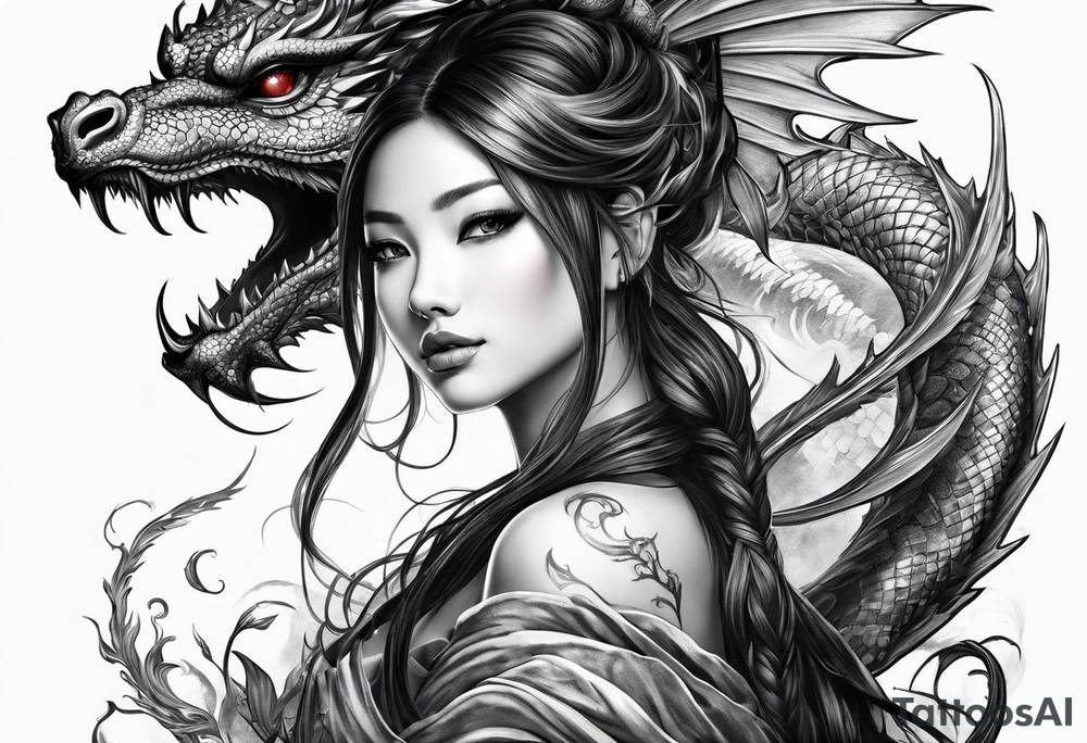 complete warrior fairy nymph with dragon tattoo idea