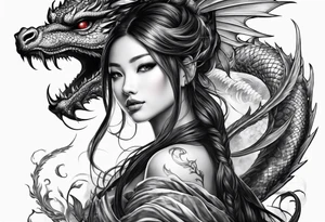 complete warrior fairy nymph with dragon tattoo idea