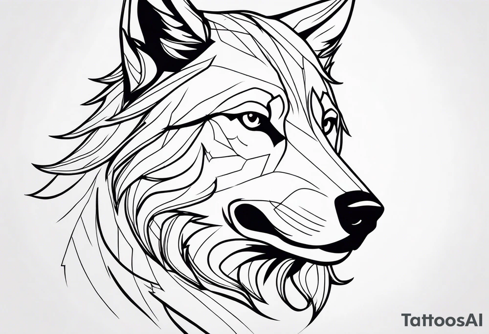 powerful majestic Wolf, close-up flash tattoo idea