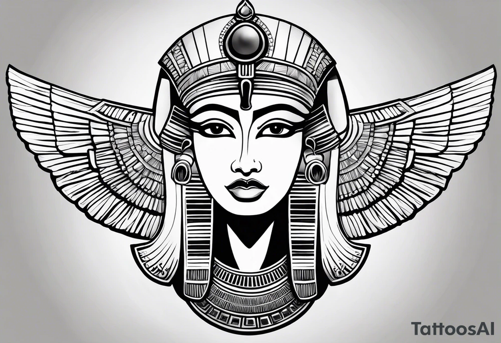black and white Egyptian goddess Isis tattoo idea