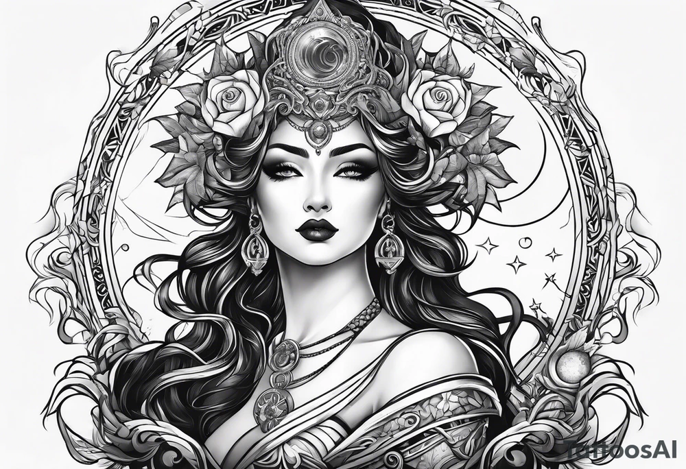 Goddess nyx , with the moon behind tattoo idea