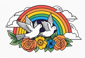 rainbow in clouds
with doves and vintage flowers
old school vintage simple traditional design 



bold color simple tattoo idea