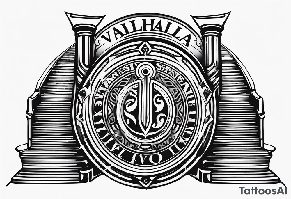 Valhalla sword shield stairs tattoo idea