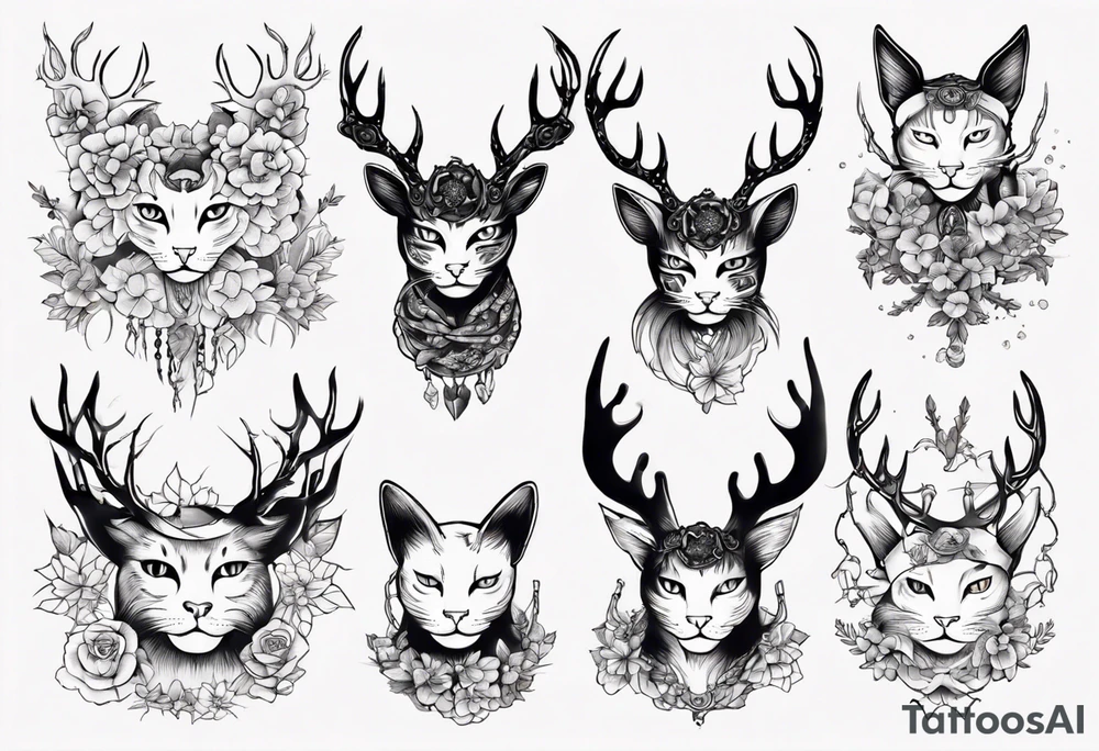 A cat with antlers tattoo idea