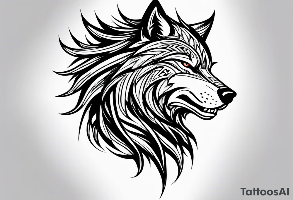 Side view Angry tribal  wolf tattoo idea