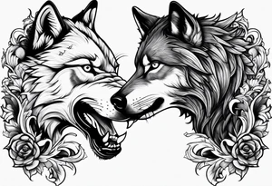 Man and wolf fighting tattoo idea