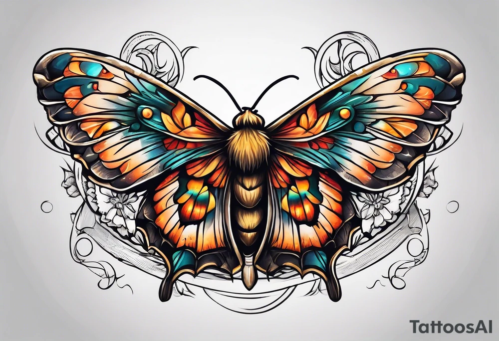 Moth flying around near a campfire tattoo idea