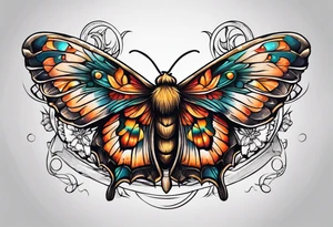 Moth flying around near a campfire tattoo idea