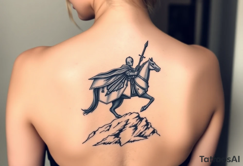 3d Powerful knight on the hillside tattoo idea