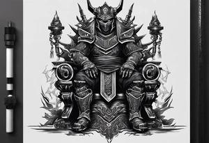 Angry robot demon ninja with demon mask sitting on his throne tattoo idea