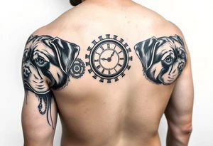 Mechanical round Gears that look like clocks connected to one another Rottweilers  a complete right arm sleeve tattoo idea