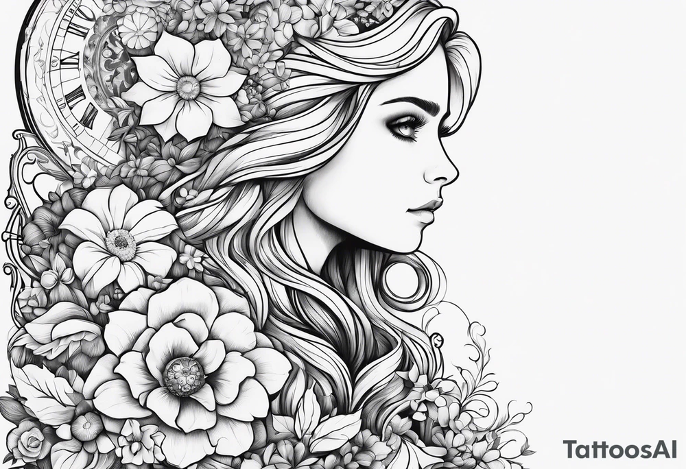 Alice through the looking glass with flowers everywhere tattoo idea Alice through the looking glass with flowers everywhere tattoo idea