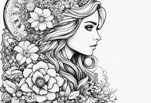 Alice through the looking glass with flowers everywhere tattoo idea