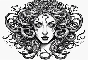 Dark/goth Medusa with white pupils and curly snake hair. Lilies tattoo idea
