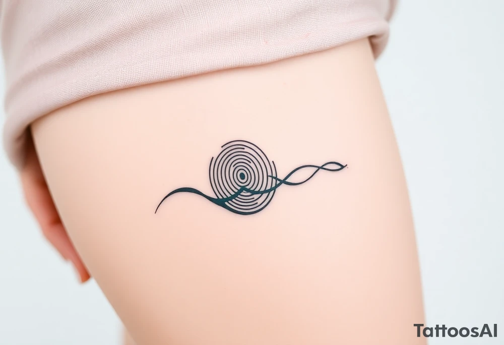 A fingerprint in dark teal and soft gray, shaped into a wave pattern, representing the flow of love over time tattoo idea