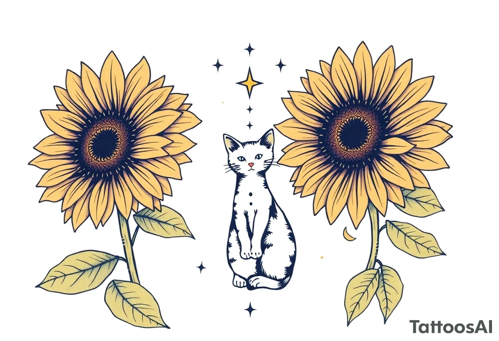 sunflower women, little cat and sirius star tattoo idea