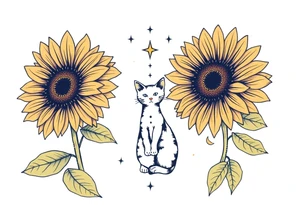 sunflower women, little cat and sirius star tattoo idea