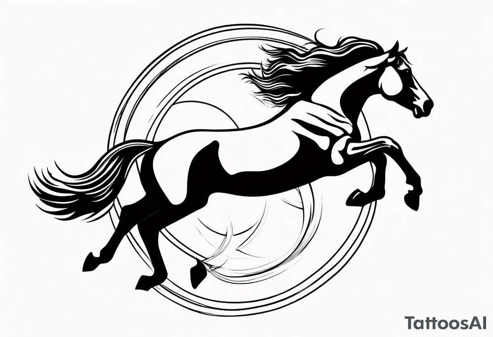 mustang jumping out of circle tattoo idea