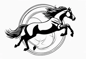 mustang jumping out of circle tattoo idea