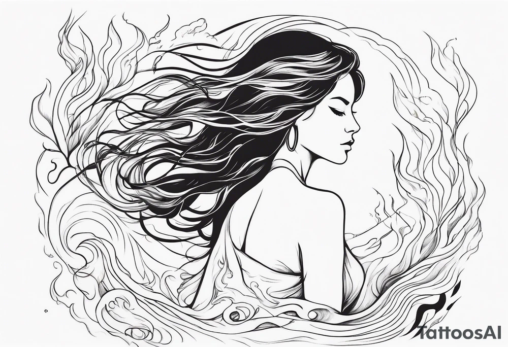 Resurrection strength and courage overcoming trauma Beautiful Woman walking away fire and chaos to inner peace and self-love  ethereal tattoo idea