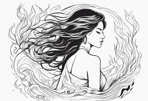 Resurrection strength and courage overcoming trauma Beautiful Woman walking away fire and chaos to inner peace and self-love  ethereal tattoo idea