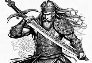 Celtic warrior facing left with sword drawn full body tattoo idea
