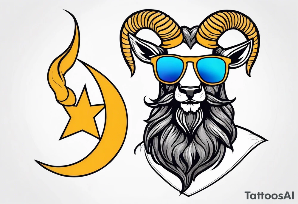 capricorn with beard and sunglasses tattoo idea