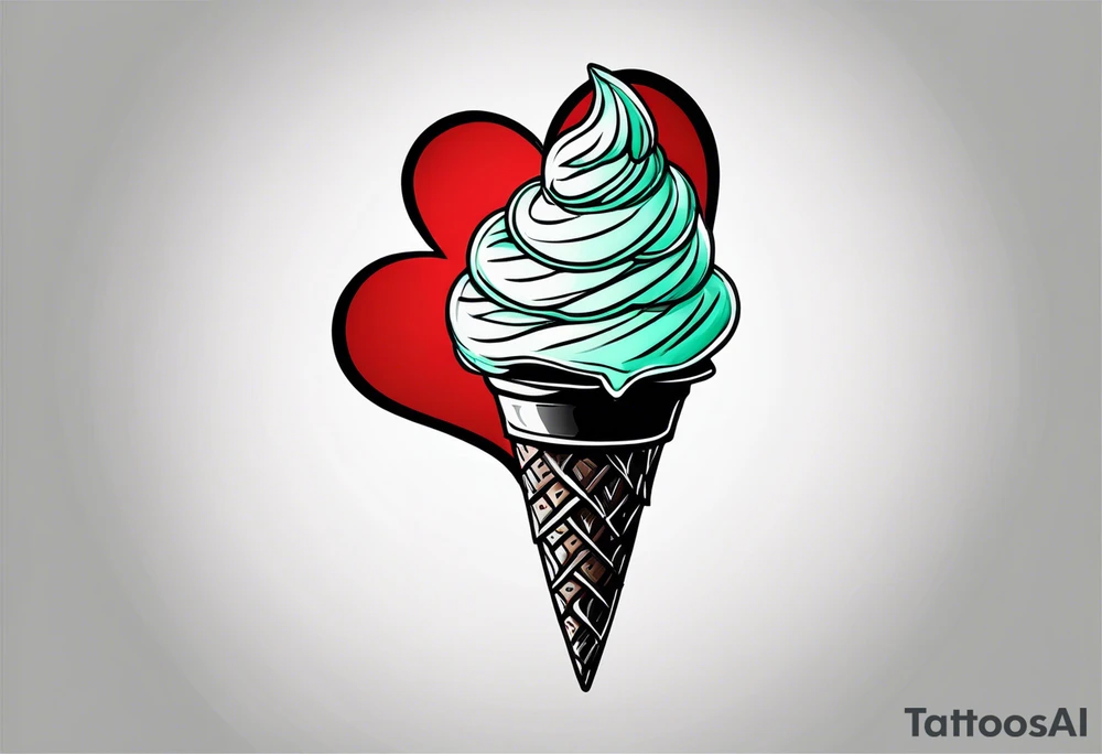 simple mint chocolate chip ice cream cone with small red heart on it somewhere. tattoo idea