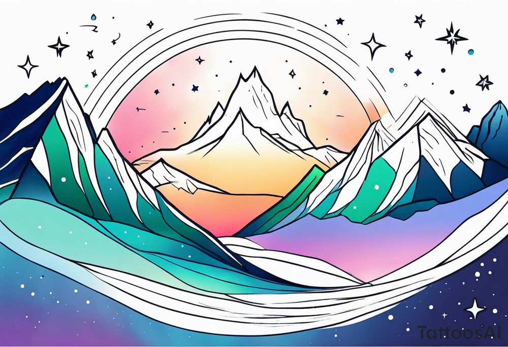 Aurora borealis with mountain and stars tattoo idea