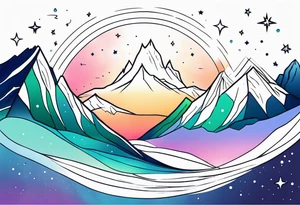 Aurora borealis with mountain and stars tattoo idea