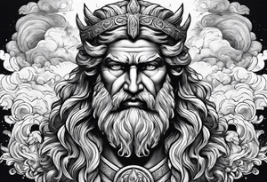 The god Zeus is a thunderer with lightning in the clouds tattoo idea