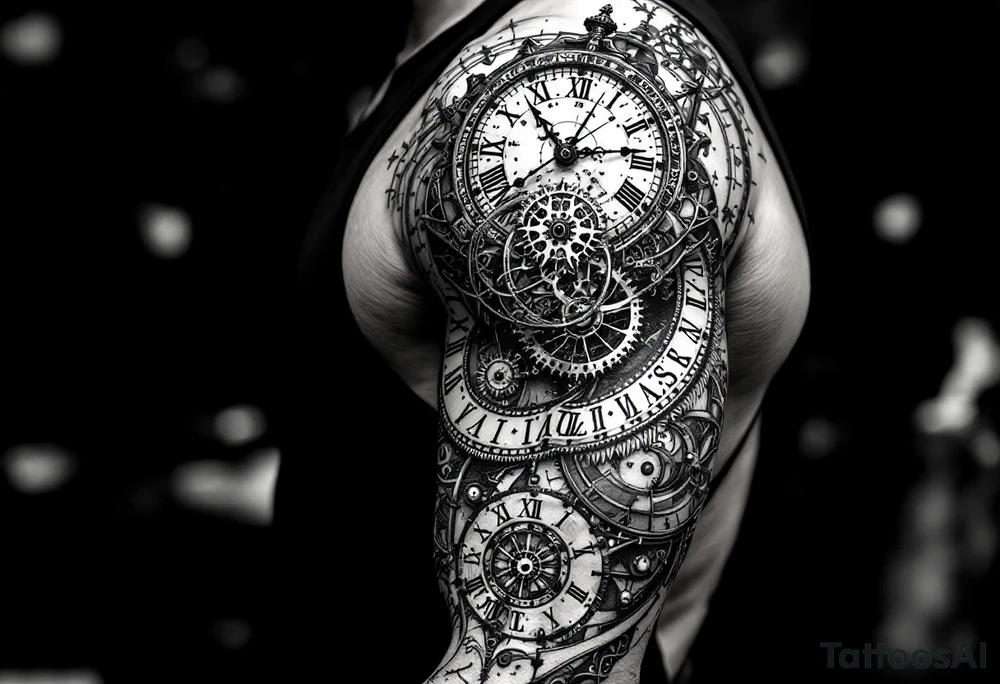 vintage roman numerals within ornate clockwork mechanism tattoo idea