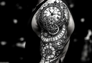 vintage roman numerals within ornate clockwork mechanism tattoo idea