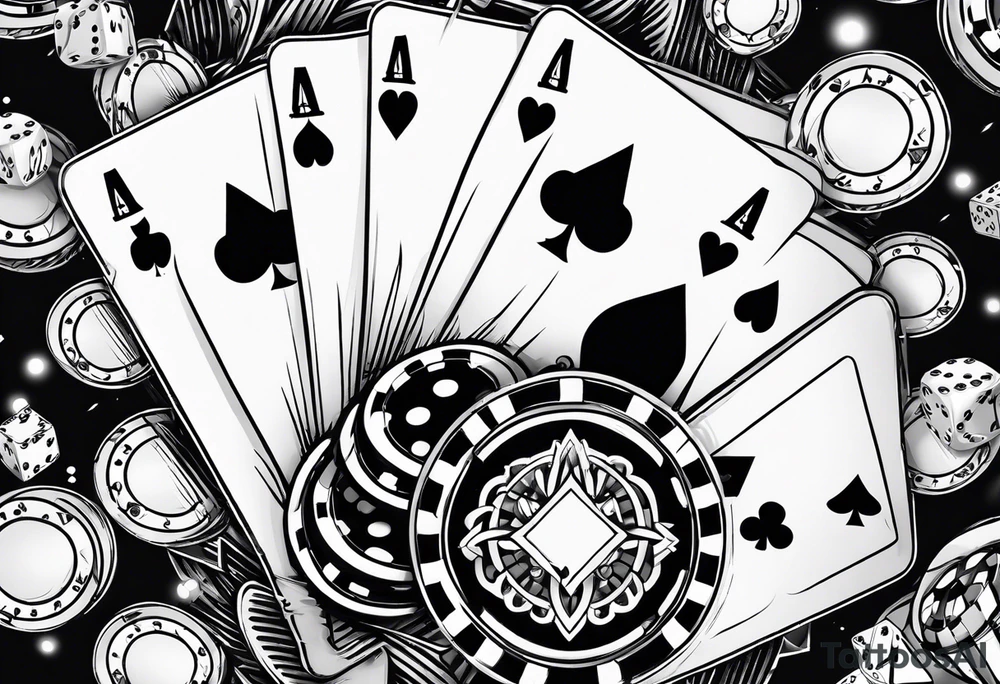 poker card aces with dice and chips tattoo idea