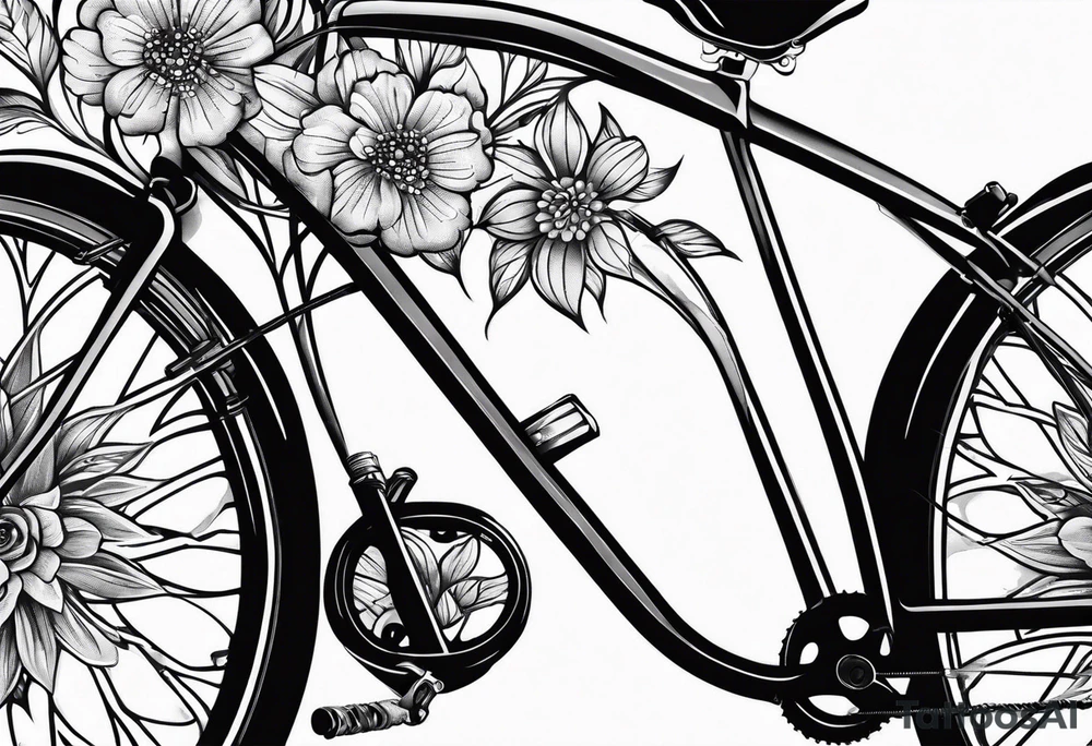 Bicycle with floral elements tattoo idea