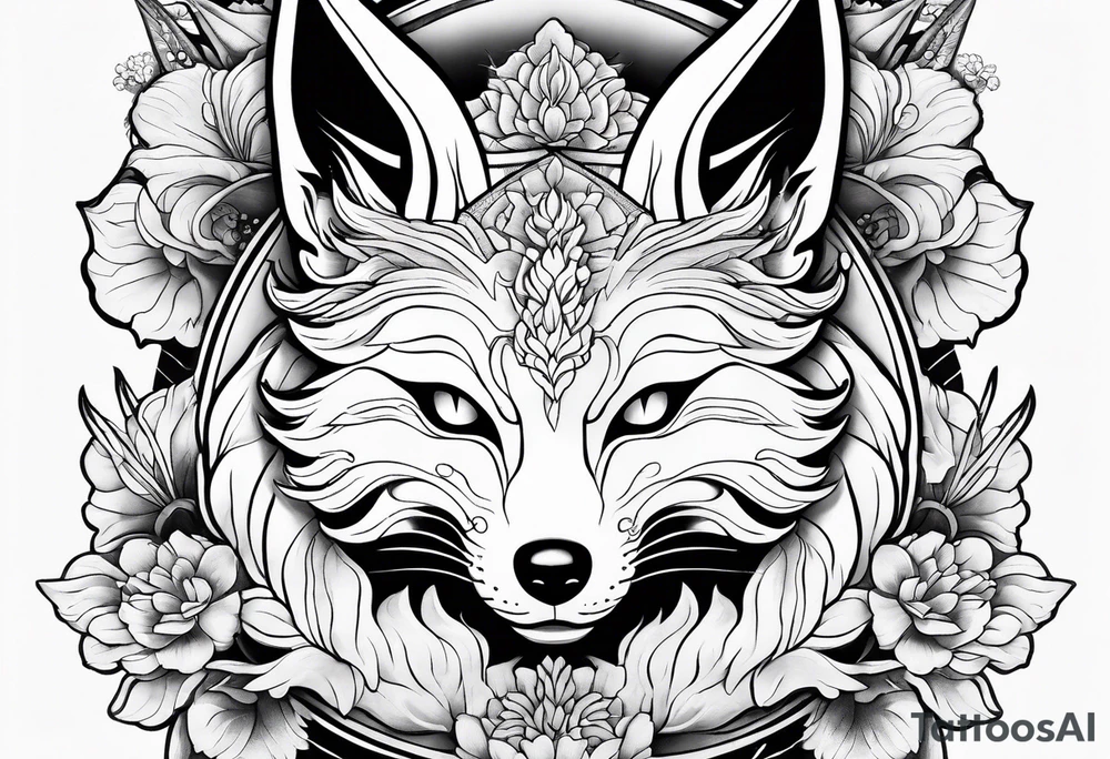 kitsune mask,whit Lycoris radiata tattoo idea