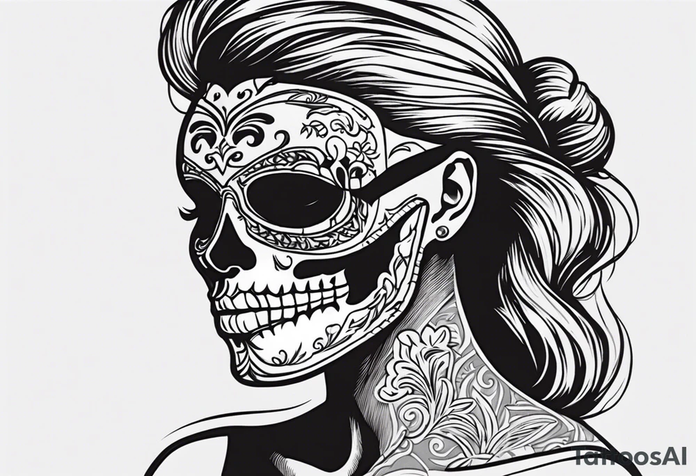 A skeleton removes a masquerade mask from its face tattoo idea