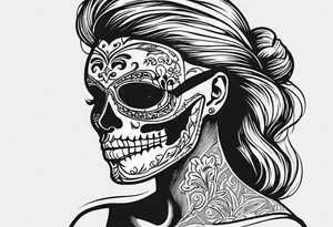 A skeleton removes a masquerade mask from its face tattoo idea