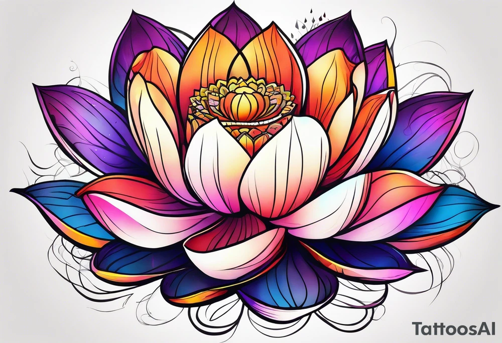 Vibrant colorful lotus flower at night time tattoo idea