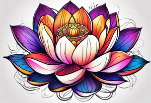 Vibrant colorful lotus flower at night time tattoo idea