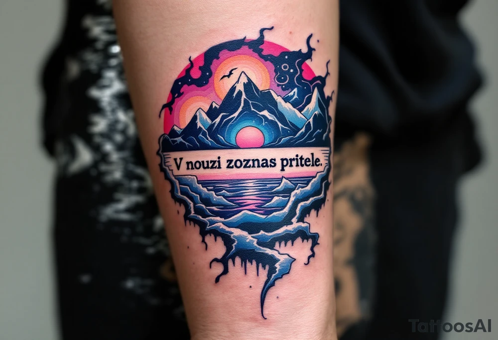 „V nouzi poznas pritele.“ — Stormy seas, one tattooed with the quote in navy ink across the wrist. tattoo idea