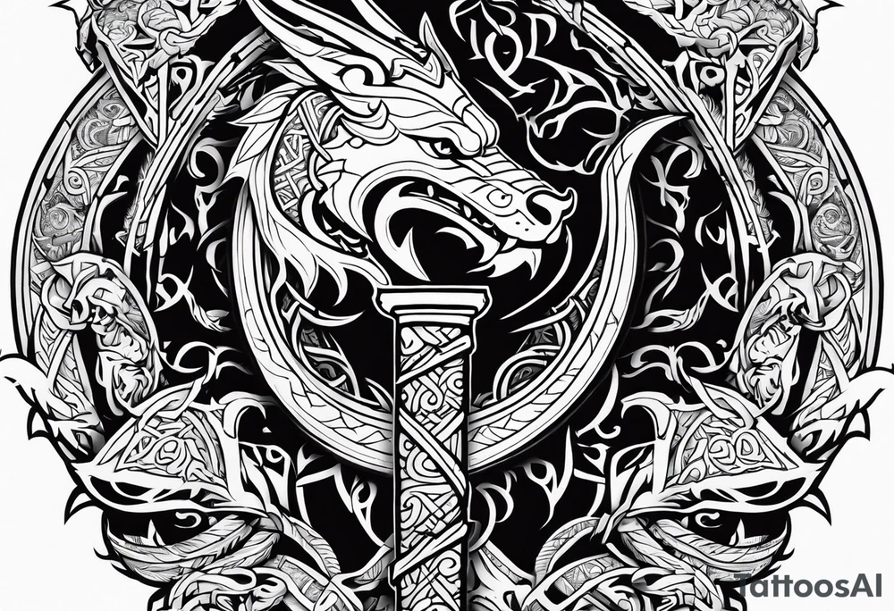 Viking sword Valhalla dragon tattoo idea