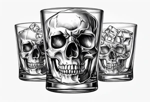 Whiskey glass with skull ice cubes tattoo idea