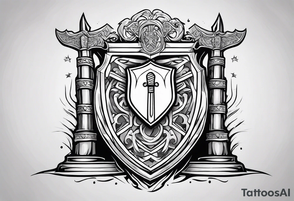 Valhalla shield sword  axe stairs tattoo idea
