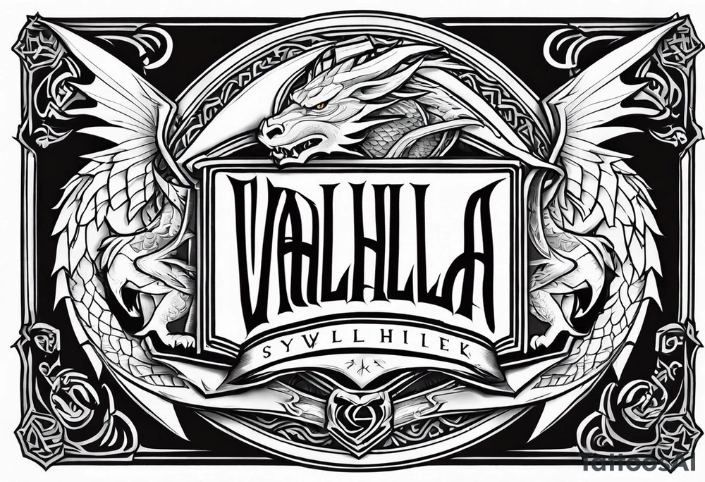 Valhalla sword shield dragon axe valkyrie tattoo idea