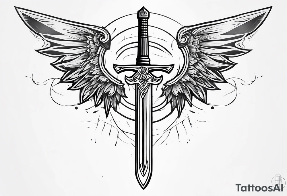 Sword with cyber sigil wings tattoo idea