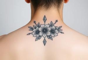 Neck tattoo with flowers,diamonds tattoo idea