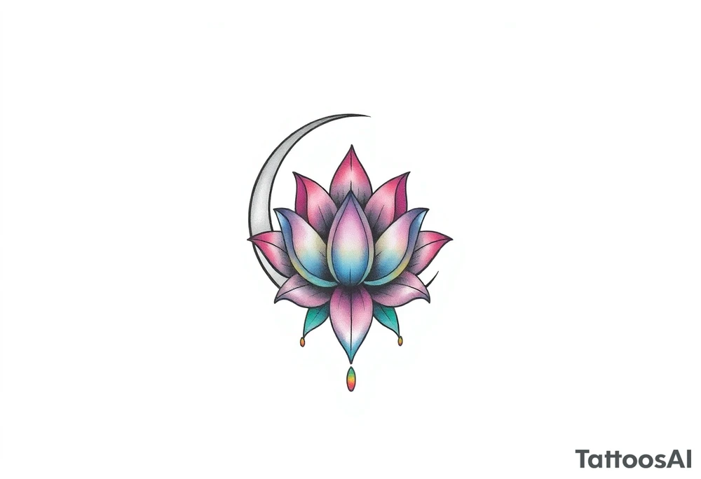 small crescent moon with lotus flower tattoo idea