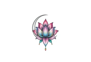 small crescent moon with lotus flower tattoo idea